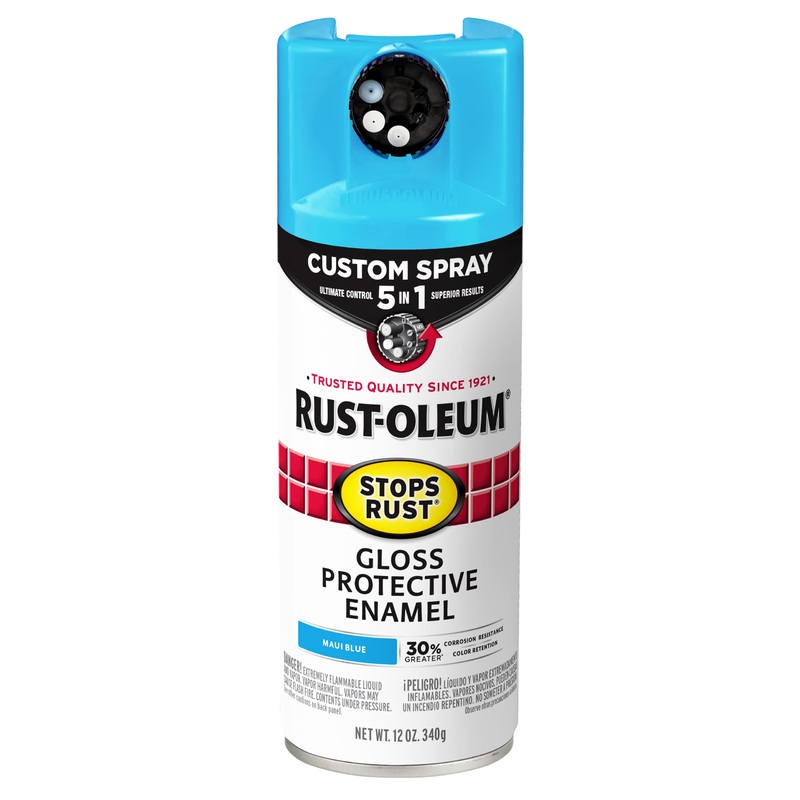 Rust-Oleum 376907 Stops Rust Custom Spray 5-in-1 Spray Paint, 12 oz, Gloss Maui Blue (Pack of 1)