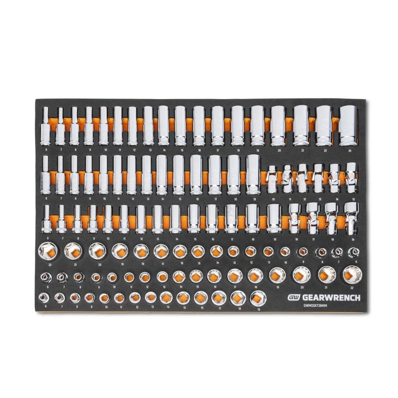 GEARWRENCH 104 Piece 3/8 Drive Master Metric Socket Set in Foam Storage Tray – GWMSSKT38MM