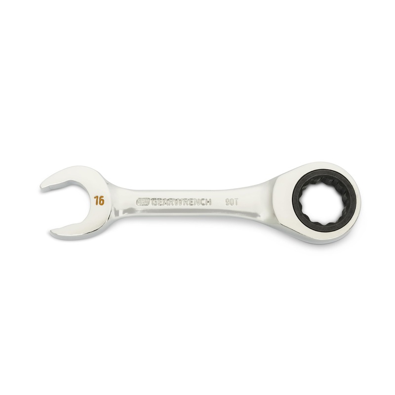 GEARWRENCH 16mm 90-Tooth 12 Point Stubby Combination Ratcheting Wrench | 86846
