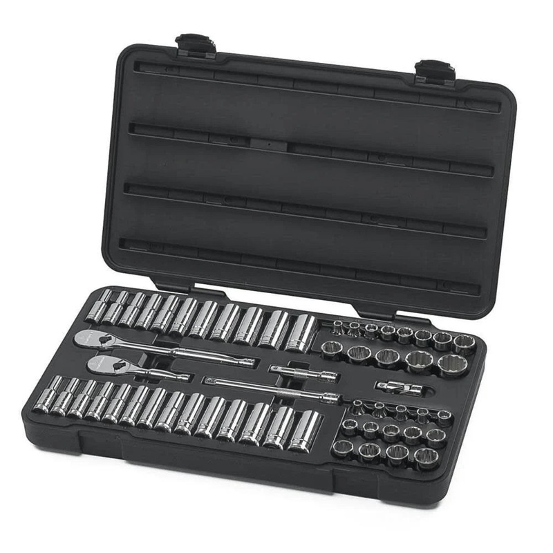 GEARWRENCH 57 Pc. 3/8 Drive 12 Pt. Mechanics Tool Set, Standard & Deep, SAE/Metric – 80551