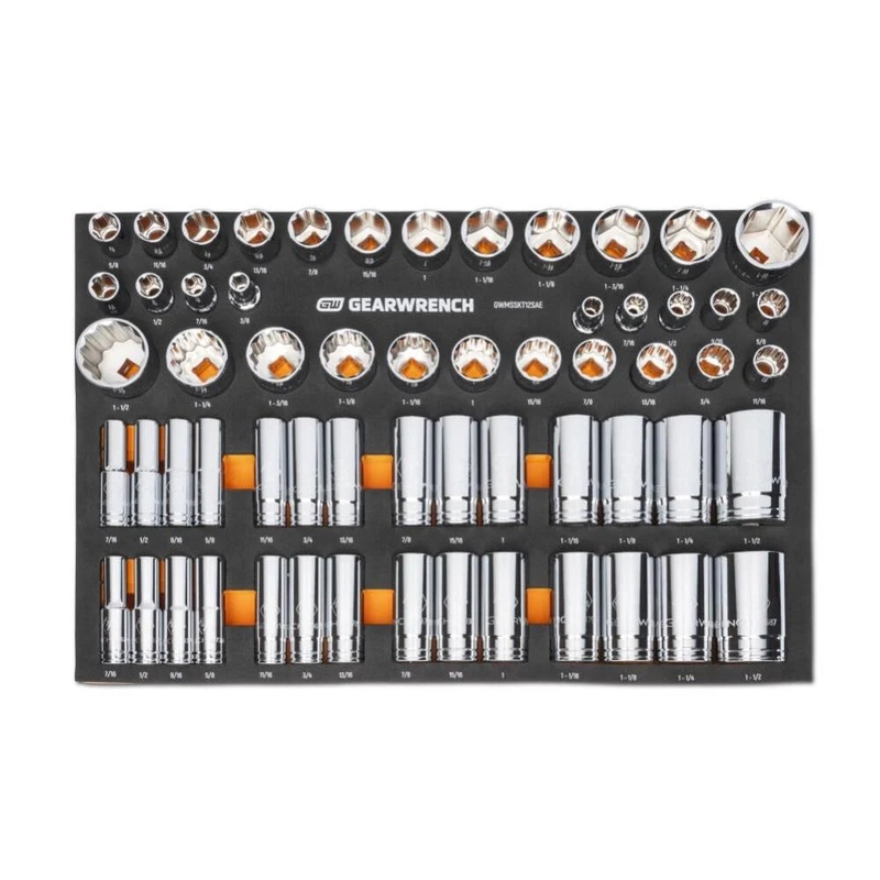 GEARWRENCH 60 Piece 1/2 Drive Master SAE Socket Set in Foam Storage Tray – GWMSSKT12SAE