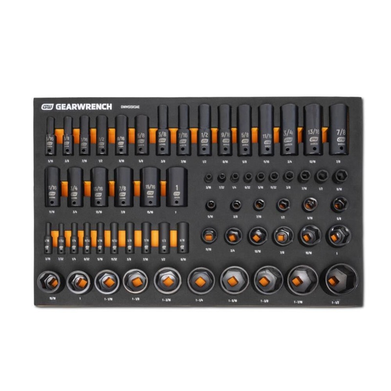 GEARWRENCH 63 Piece 1/4, 3/8, 1/2 Drive 6 Point SAE Impact Socket Set in Foam Storage Tray – GWMSISKSAE