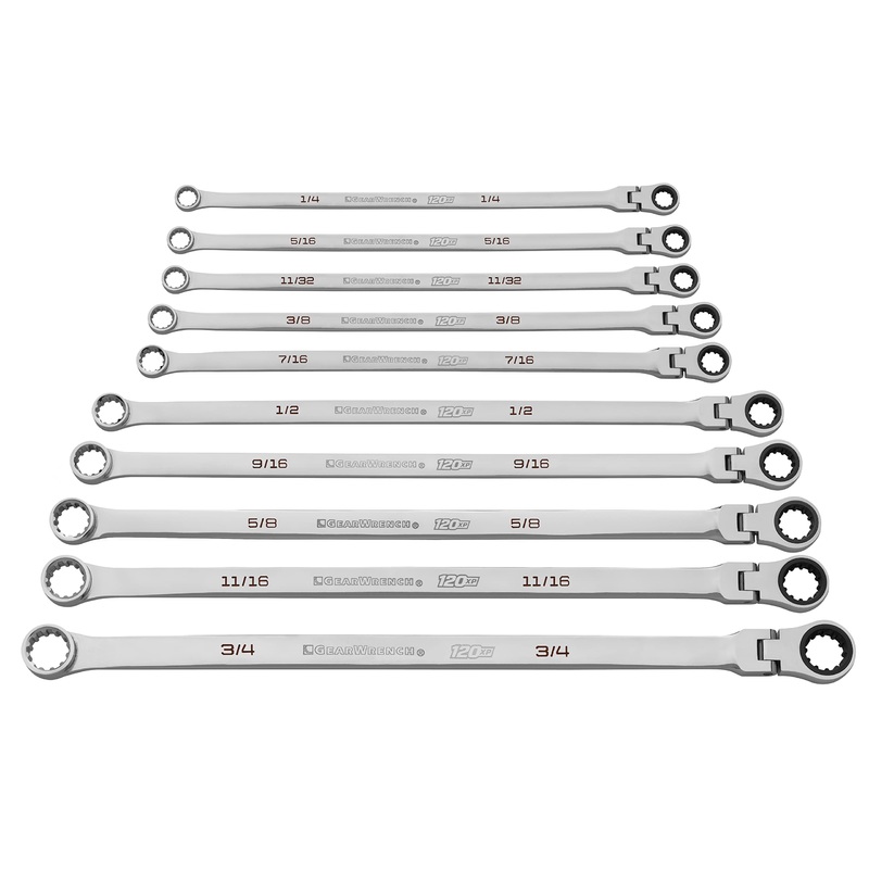 GearWrench 10 Pc. 120XP Universal Spline XL Flex Head GearBox Ratcheting SAE Wrench Set – 86142