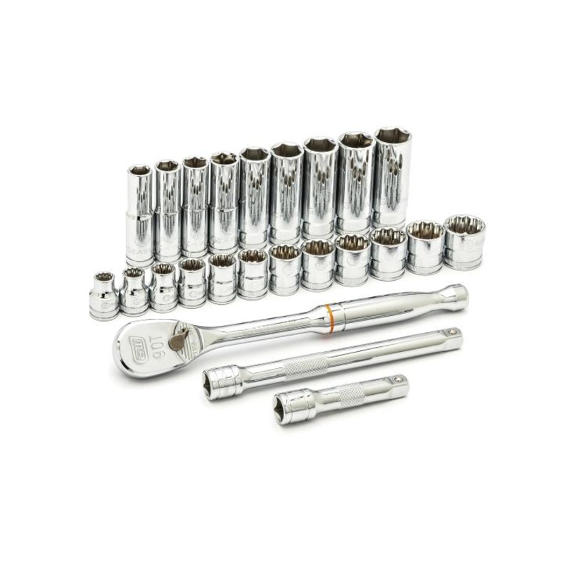 GEARWRENCH 24 Pc. 3/8 Drive 6 & 12 Pt. Mechanics Tool Set, Standard & Deep, Metric – 80559