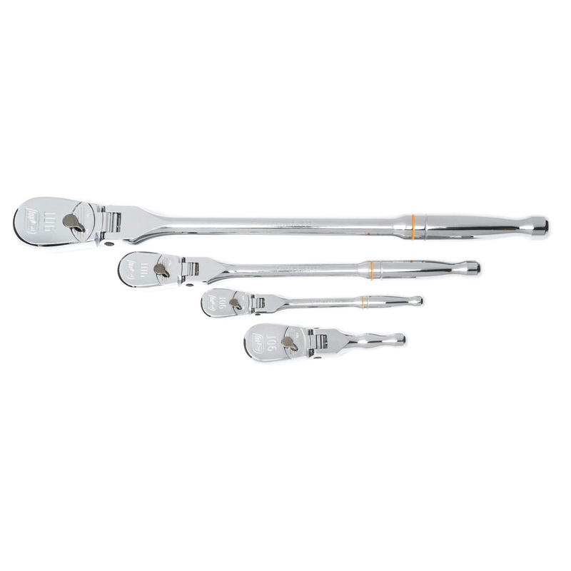GEARWRENCH 4 Piece 1/4, 3/8 & 1/2 Drive 90 Tooth Full Polish Flex-Head RATCHET Set – 81230T, Multicolored