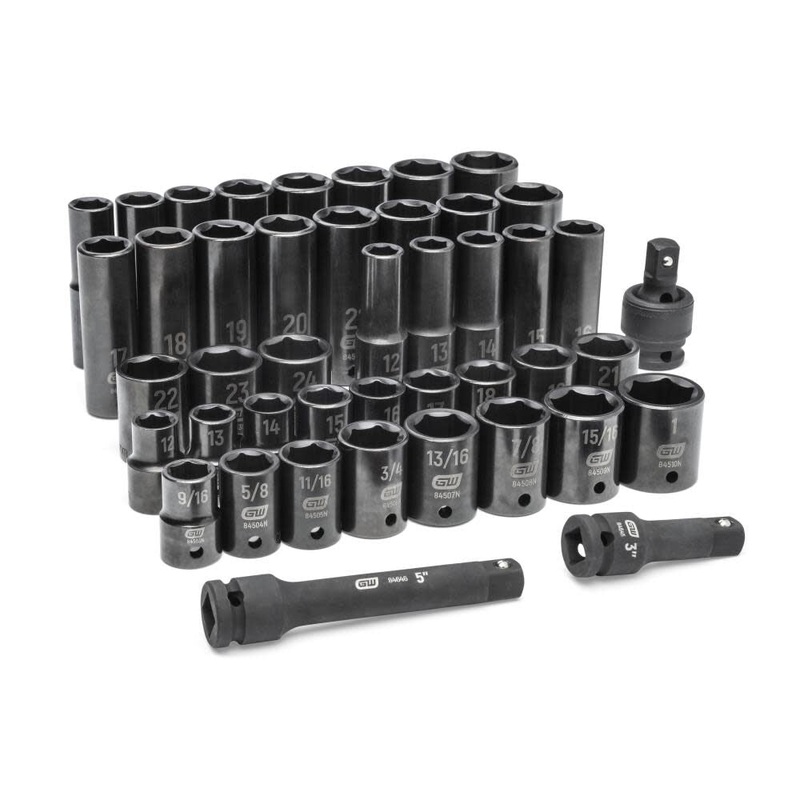GEARWRENCH 44 Piece 1/2 Drive Standard & Deep SAE/MM Impact Socket Set – 89094