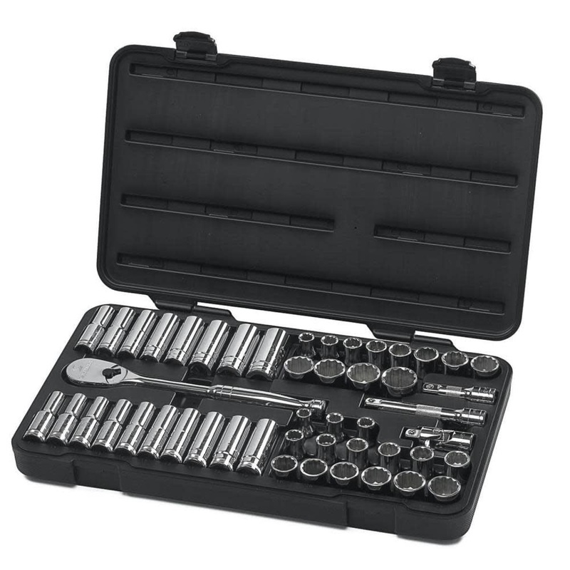 GEARWRENCH 49 Pc. 1/2 Drive 12 Pt. Mechanics Tool Set, Standard & Deep, SAE/Metric – 80701
