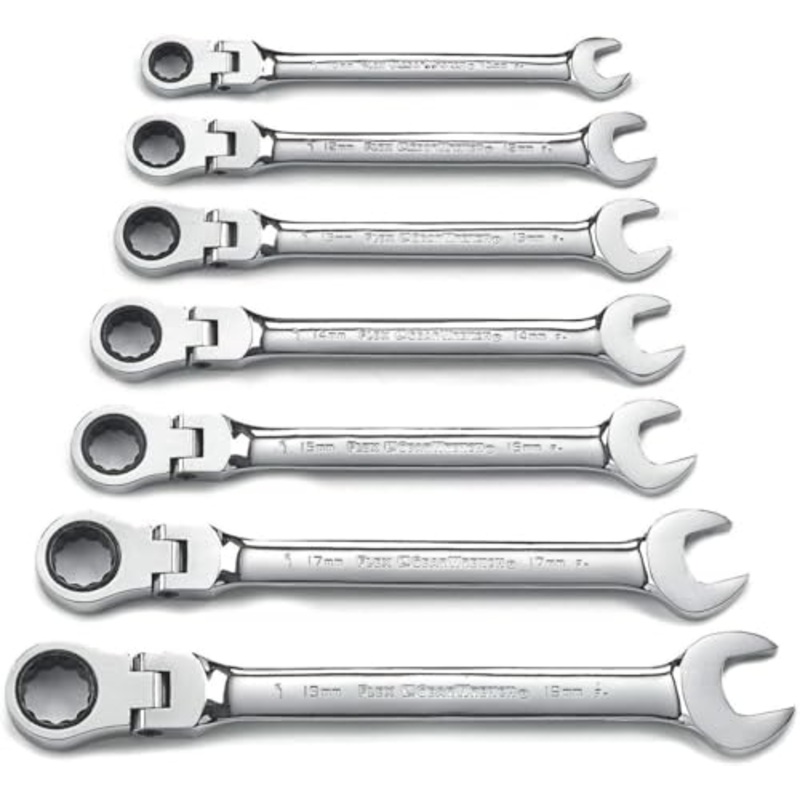 GEARWRENCH 7 Pc. 12 Point Flex Head Ratcheting Combination Metric Wrench Set