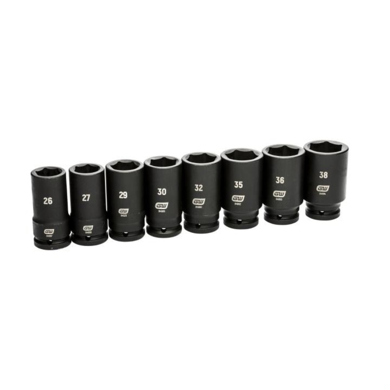 GEARWRENCH 8 Piece 3/4 Drive 6 Point Deep Metric Impact Socket Set | 26mm-38mm | 84032