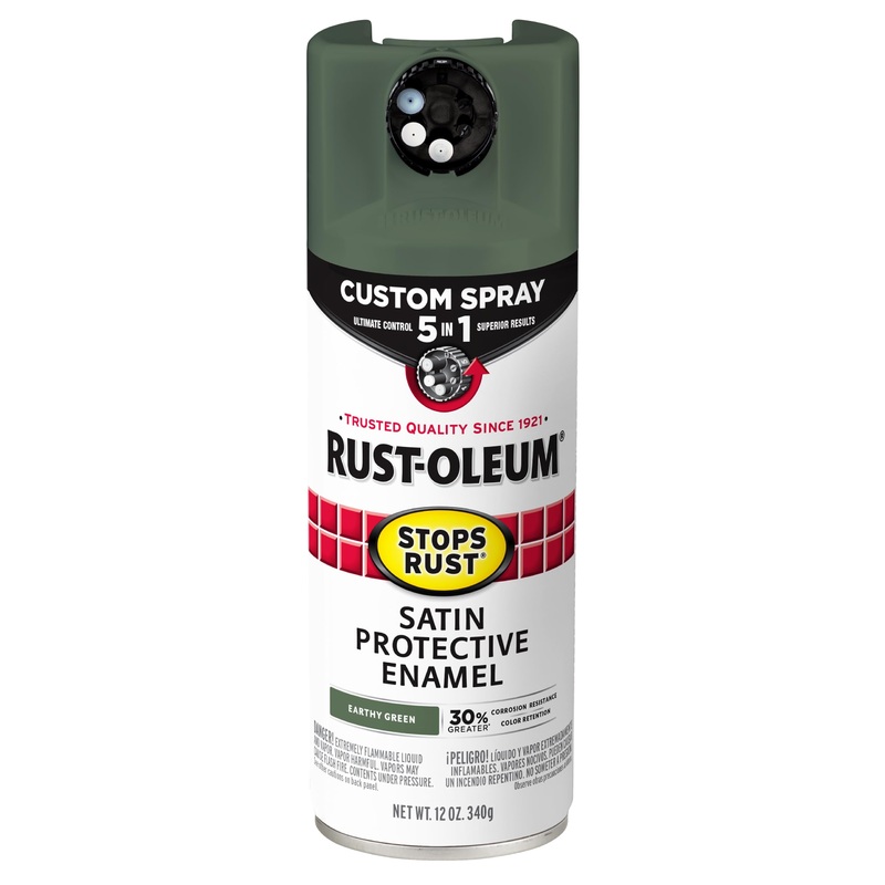 Rust-Oleum 383421 Stops Rust Custom Spray 5-in-1 Spray Paint, 12 oz, Satin Earthy Green (Pack of 1)