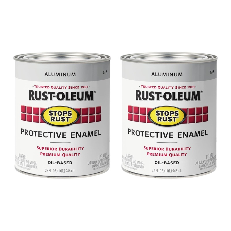 Rust-Oleum 7715502 Stops Rust Gloss Brush On Paint, Metallic Aluminum, 1 Quart (Pack of 2)