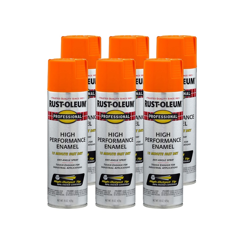 Rust-Oleum 7555838 Professional High Performance Enamel Spray Paint, 15 Oz, Gloss Safety Orange (Pack of 6)