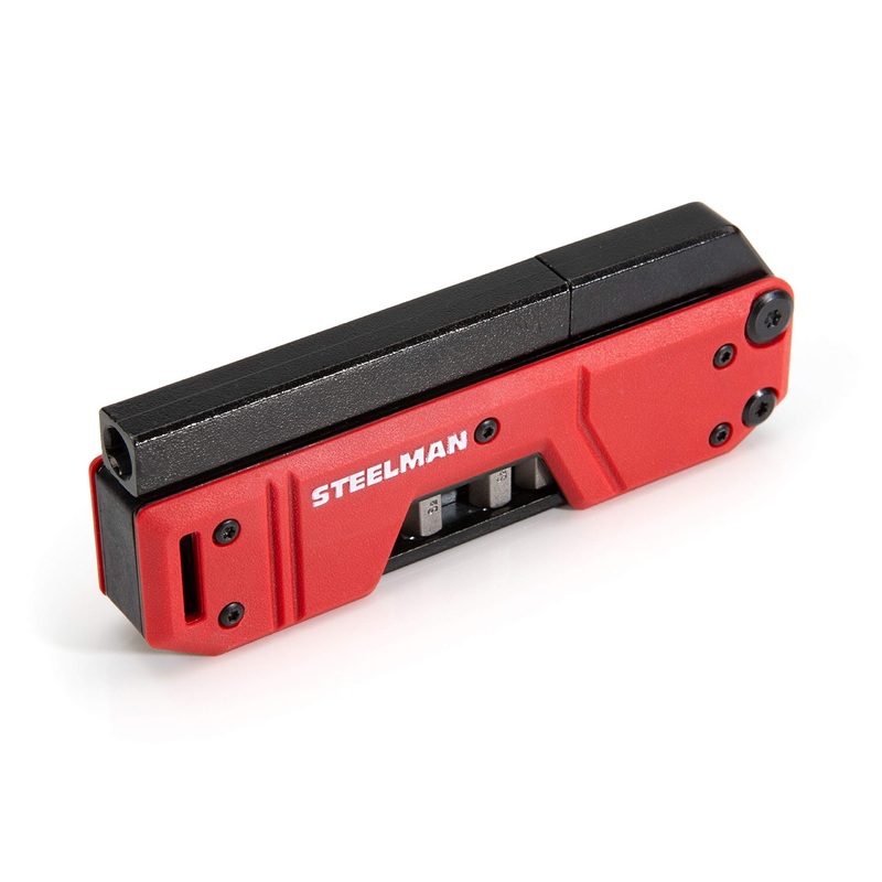 Steelman (60713) 10-In-1 Multi-Tip Folding Magnetic Pocket Screwdriver with Carrying Clip and Bottle Opener, Includes 3/16 and 1/4 Slotted, PH1, PH2, T15, T20, S1 and S2 Bits