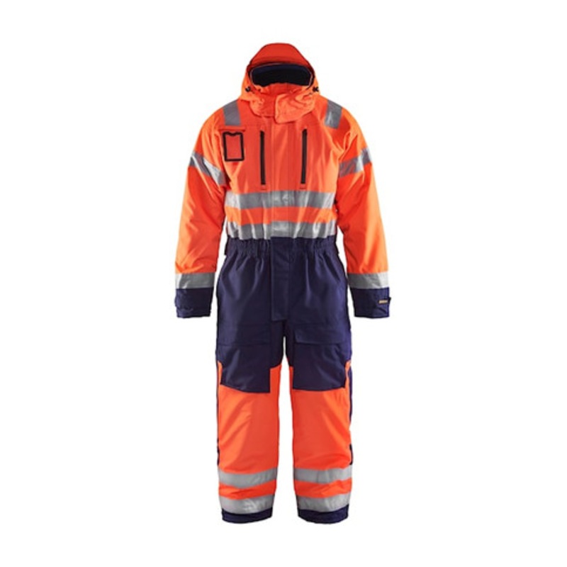 BLAKLADER Coveralls | 6763 Winter High Vis Orange /Navy Blue Coveralls with Kneepad Pockets and Reflective Tape in Polyester