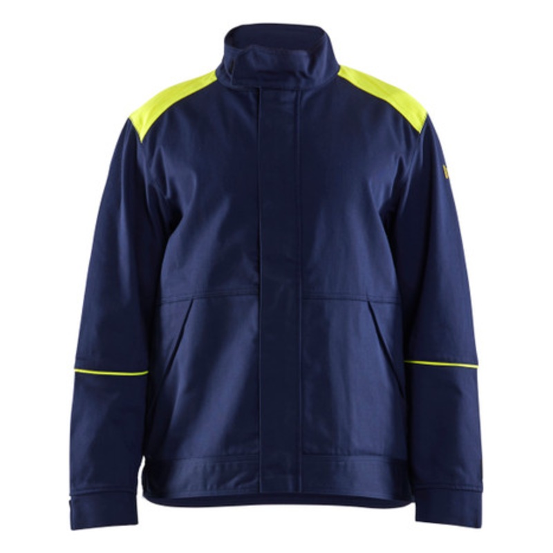 BLAKLADER Jacket | 4801 Navy Blue/High Vis Yellow Welding Jacket with Flame Resistant and in Cotton