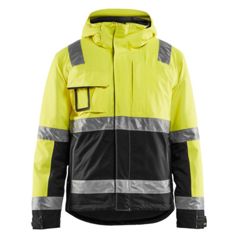BLAKLADER Jacket | 4870 Mens High Vis Yellow / Black Full Zip Winter Jacket in Reflective Tape Polyester Waterproof