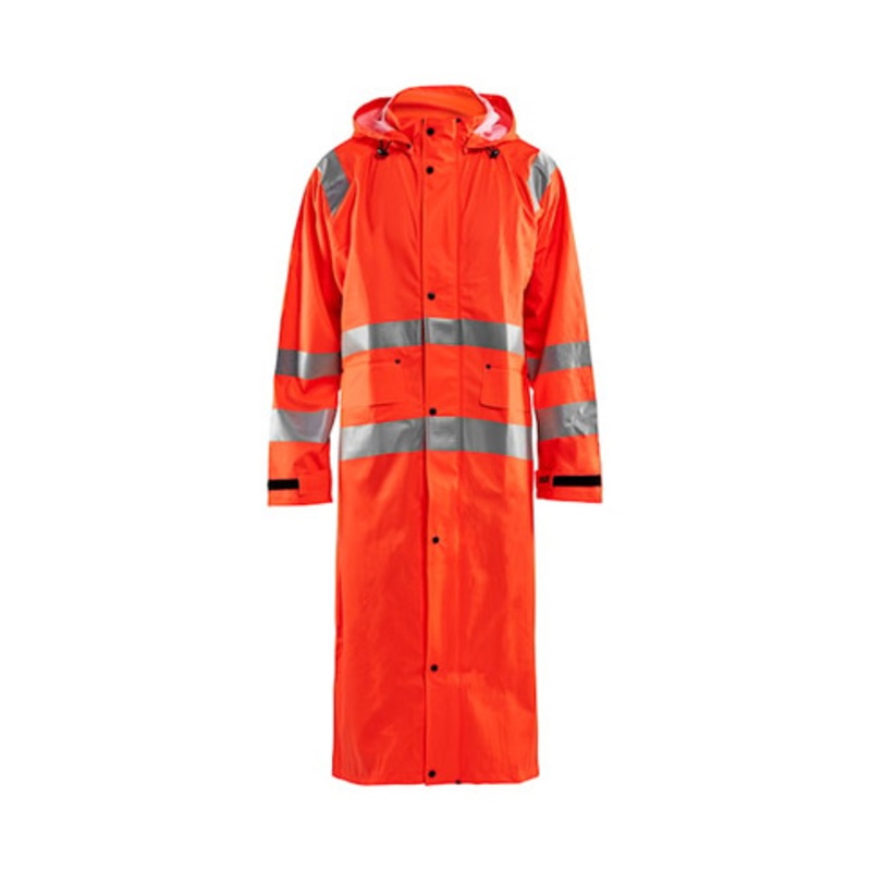 BLAKLADER Rain Jacket | 4325 High Vis Orange Full Length Rain Jacket with Reflective Tape Polyester Waterproof
