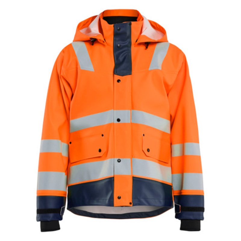 BLAKLADER Rain Jacket | 4327 High Vis Orange / Navy Blue Craftsman Rain Jacket with Reflective Tape LEVEL 3 Waterproof