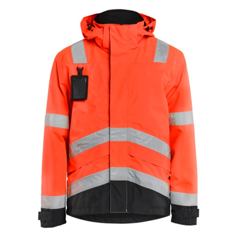 BLAKLADER Rain Jacket | 4837 High Vis Red / Black Craftsman Rain Jacket with Reflective Tape Polyester Waterproof