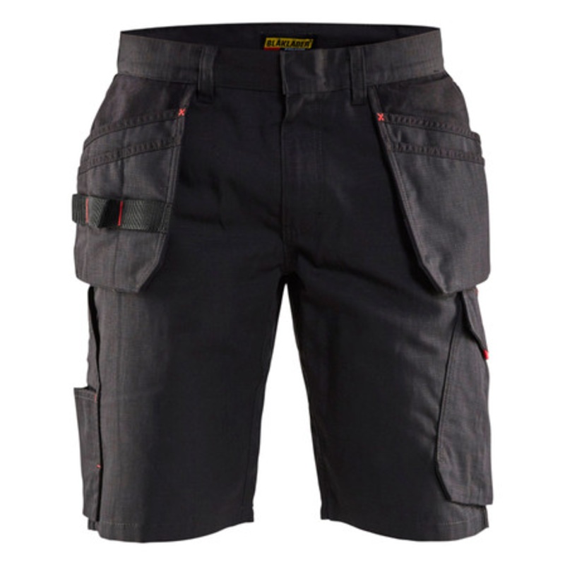 BLAKLADER Shorts | 1494 Service Stretch Black / Red Shorts with Holster Pockets Rip-Stop with Stretch