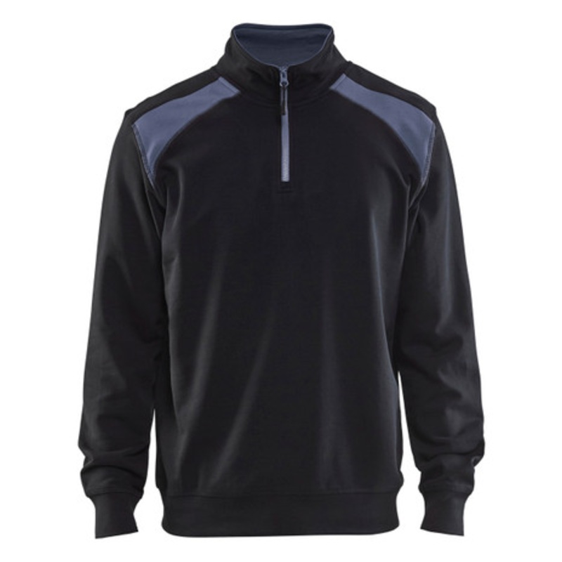 BLAKLADER Sweater | 3353 Black / Grey 1/4 Zip Jersey Sweater in Cotton