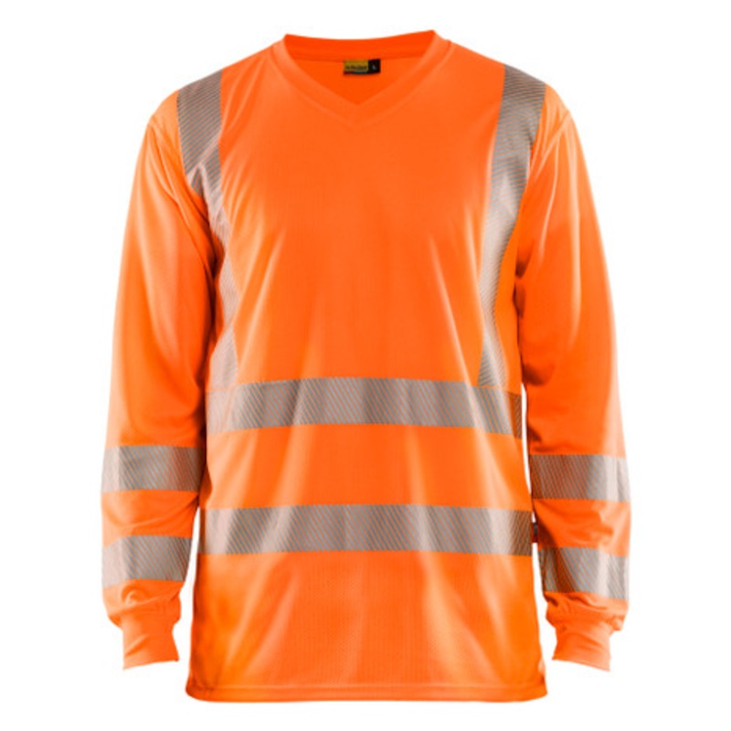 BLAKLADER T-Shirt  | 3385 High Vis Orange UV Protection Long Sleeve T-Shirt with Reflective Tape Polyester
