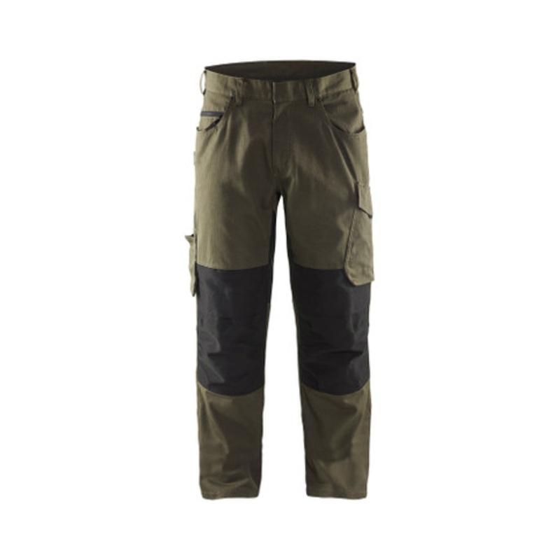 BLAKLADER Trousers | 1495 Mens Service Olive Green Trousers with Kneepad Pockets and Rip-Stop with Stretch
