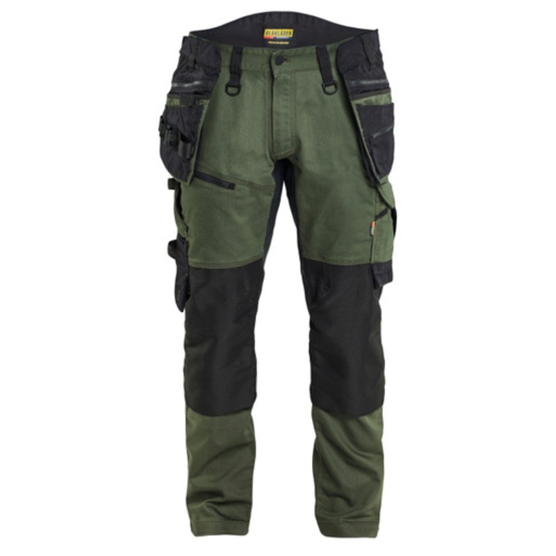 BLAKLADER Trousers | 1970 Craftsman Forest Green / Black Trousers with Holster Pockets and Kneepad Pockets in Cordura with Stretch