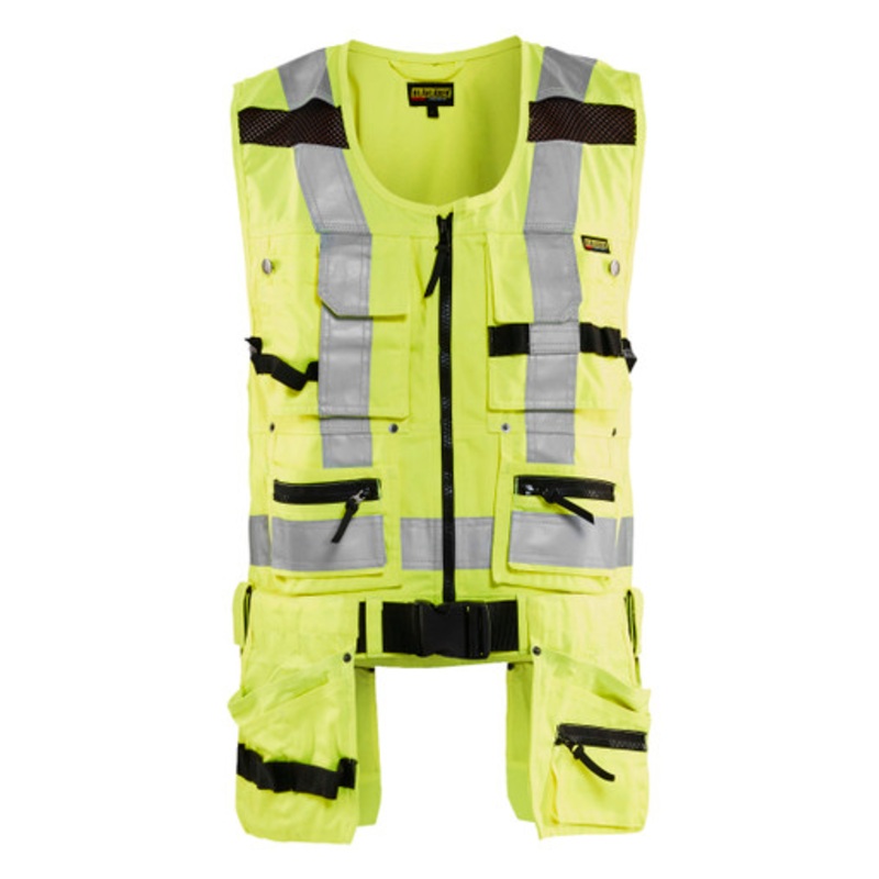 BLAKLADER Vest | 3032 High Vis Yellow  Tool Vest with Holster Pockets Reflective Tape Durable Poly/Cotton Blend