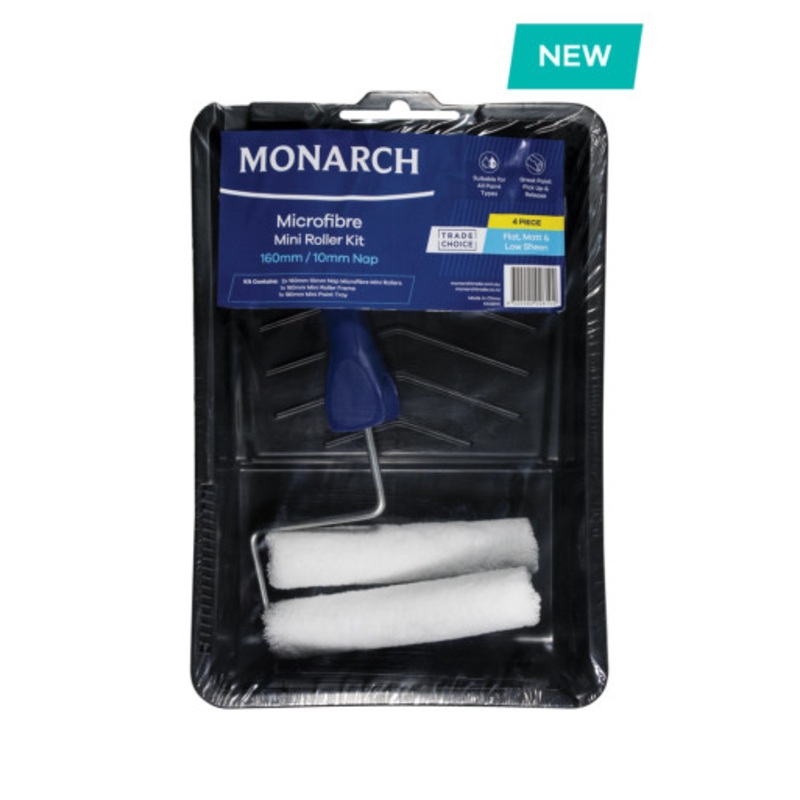 MONARCH Paint Kit | 160mm/10mm Nap Microfibre MINI Roller Paint Kit 4 Pieces