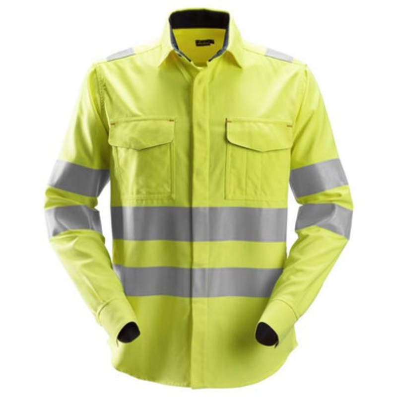 SNICKERS Shirt  | 8565 High Vis Yellow Anti-Flame Welding Shirt with Reflective Tape  Cotton