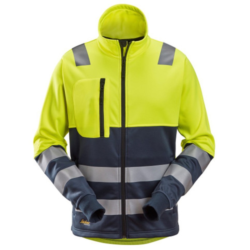 SNICKERS Sweater Jacket | 8035 High Vis Yellow / Navy Blue Full Zip Sweater Jacket in Reflective Tape Polyester
