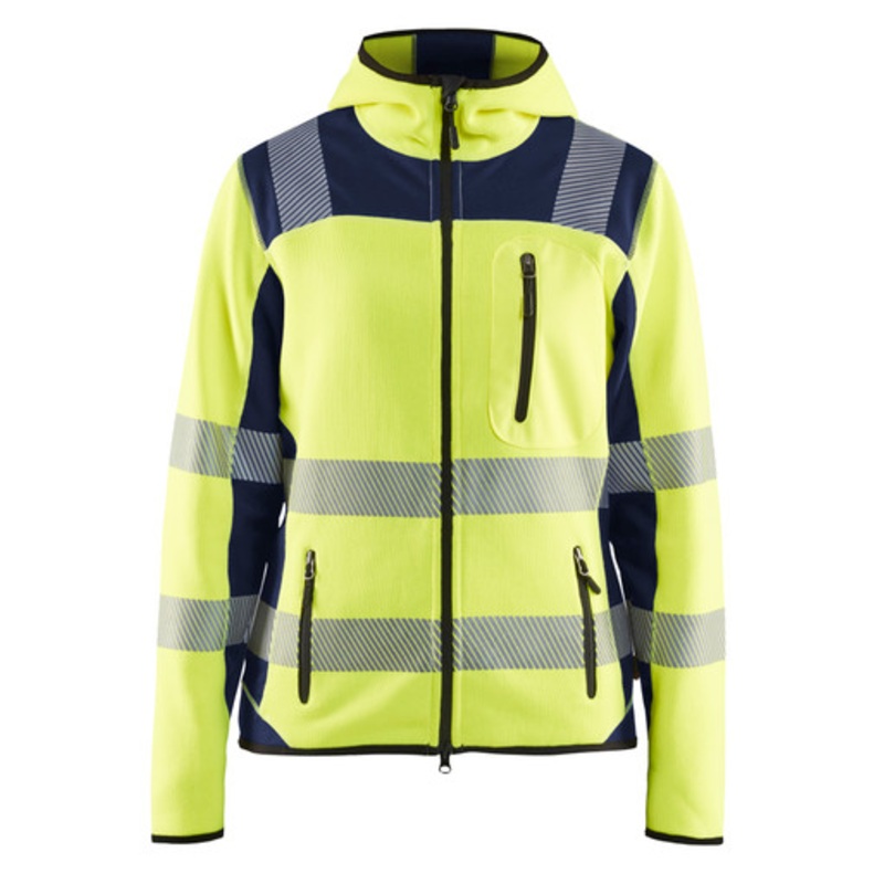 BLAKLADER Hoodie Jacket | 4967 High Vis Yellow/Navy Blue Womens Jacket Hoodie with Full Zip and Knitted in Polyester