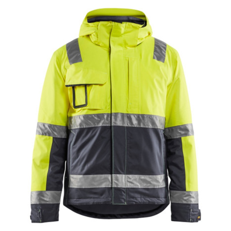 BLAKLADER Jacket | 4870 Mens High Vis Yellow / Grey Full Zip Winter Jacket in Reflective Tape Polyester Waterproof