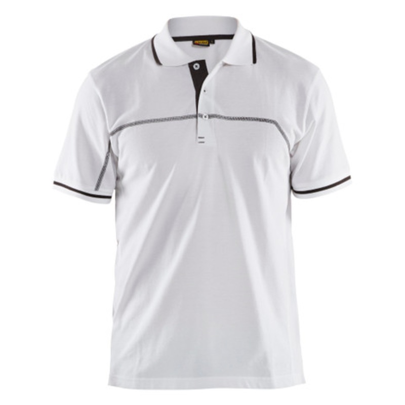 BLAKLADER Polo Shirt  | 3389 Mens White / Dark Grey Polo Shirt with Durable Poly/Cotton Blend