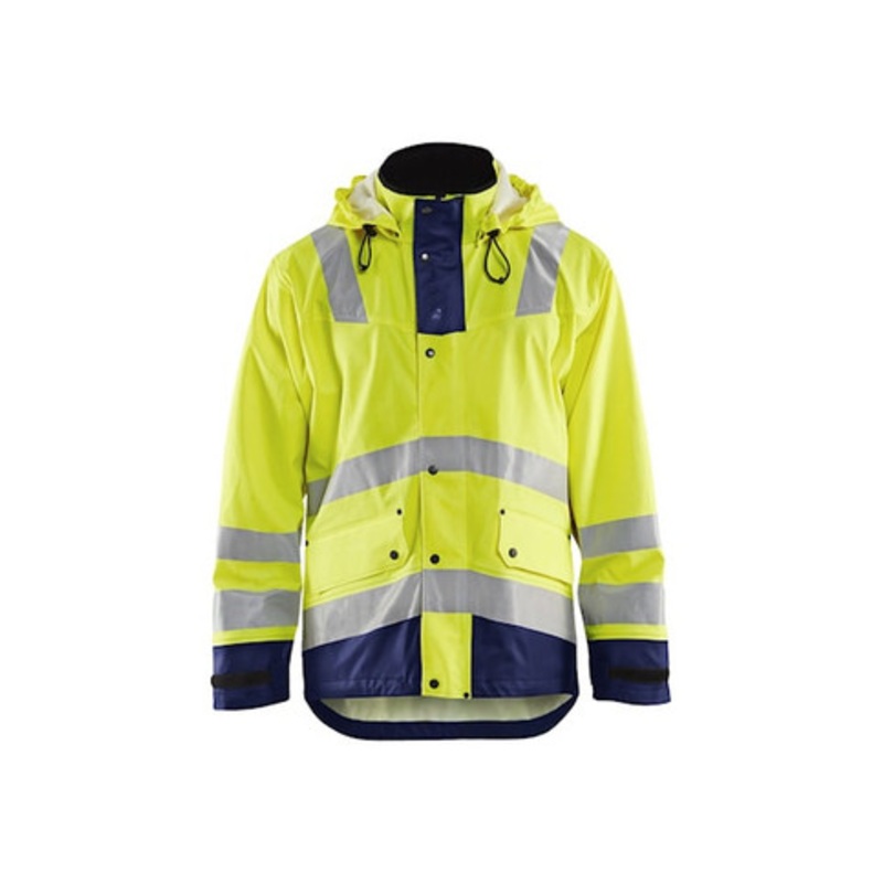 BLAKLADER Rain Jacket | 4302 High Vis Yellow / Navy Blue Craftsman Rain Jacket with Reflective Tape Polyester Waterproof – SALE
