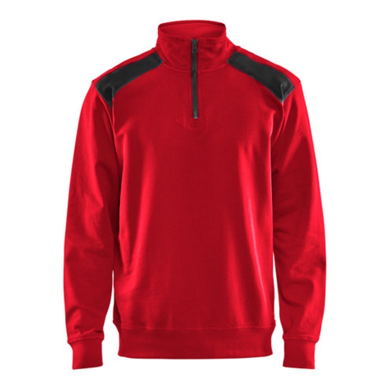 BLAKLADER Sweater | 3353  Red / Black 1/4 Zip Jersey Sweater in Cotton