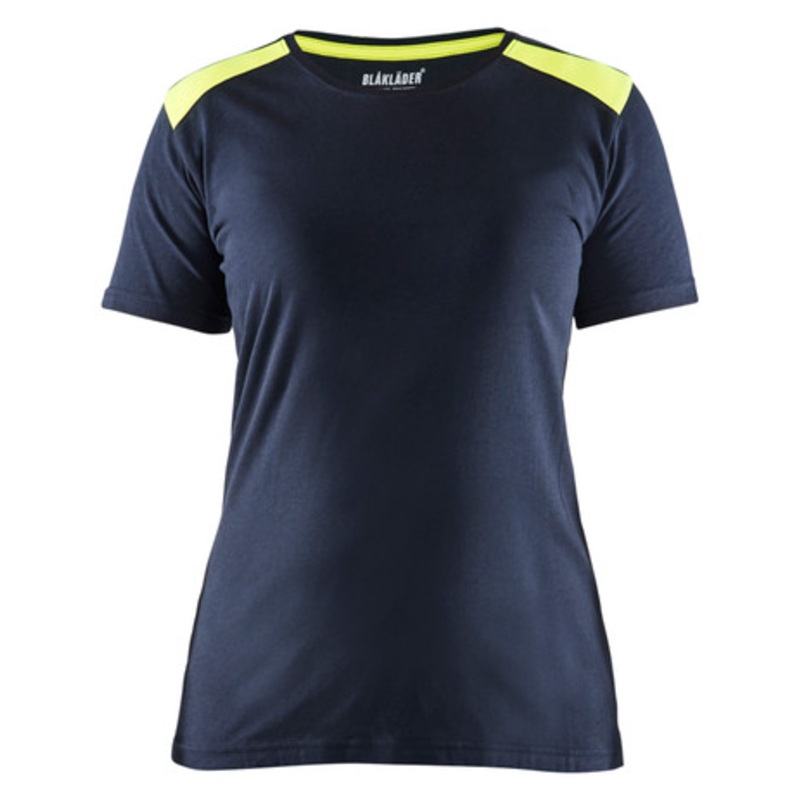 BLAKLADER T-Shirt  | 3479 Womens Dark Navy Blue / Yellow Two Tone Shirt with Cotton