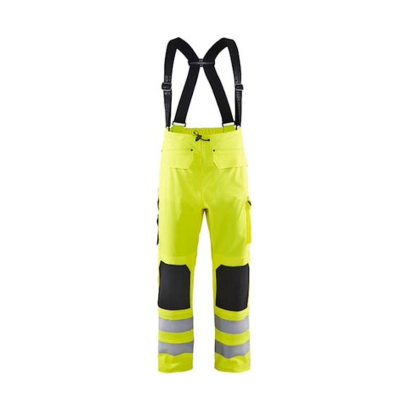 BLAKLADER Trousers | 1306 Rain Fighter High Vis Yellow Trousers with Reflective Tape Polyester Waterproof