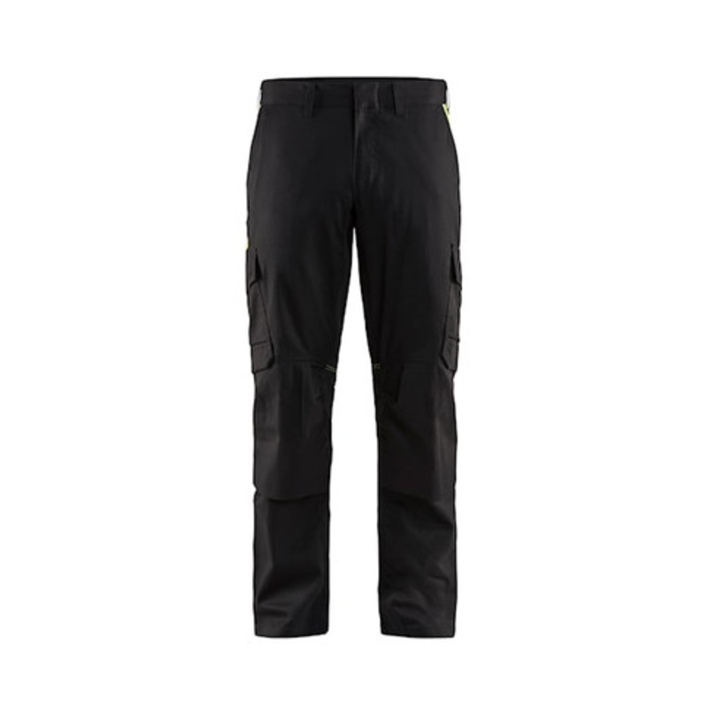 BLAKLADER Trousers | 1448 Industry Black / Yellow Trousers with Kneepad Pockets and Scratch Free 2-Way Stretch