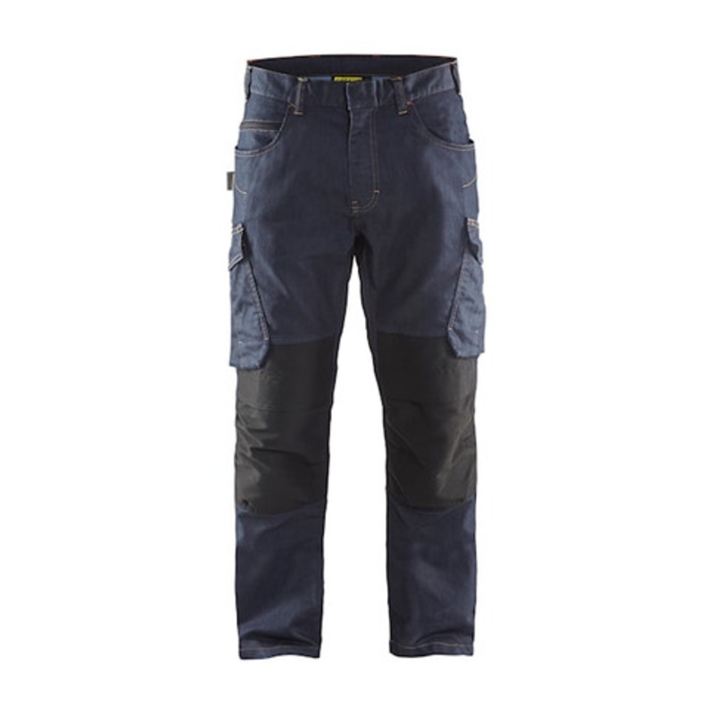 BLAKLADER Trousers | 1497 Mens Service Navy Blue Trousers with Kneepad Pockets and Denim with Stretch