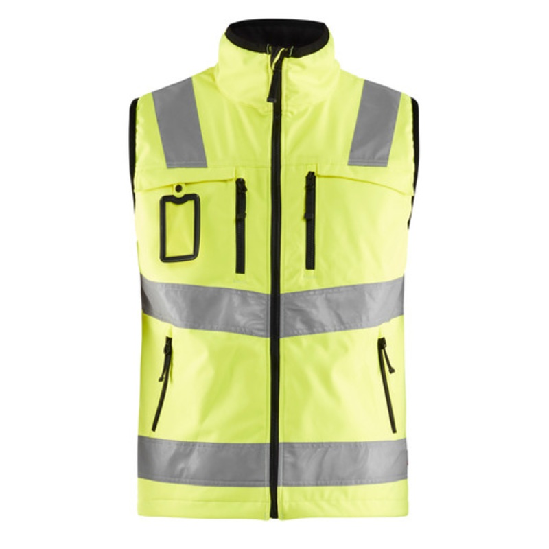 BLAKLADER Vest | 3049 High Vis Yellow Fleece Lined Softshell Vest with Reflective Tape