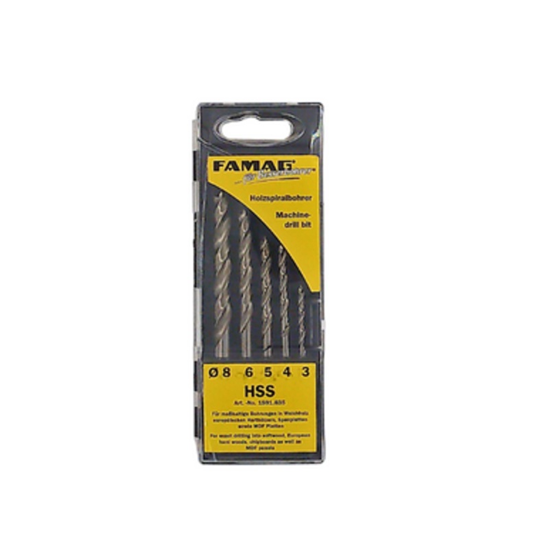 FAMAG Drill Bits | 1591 Brad Point Drill Bits Set  3, 4, 5, 6, 8mm in Solid Timber