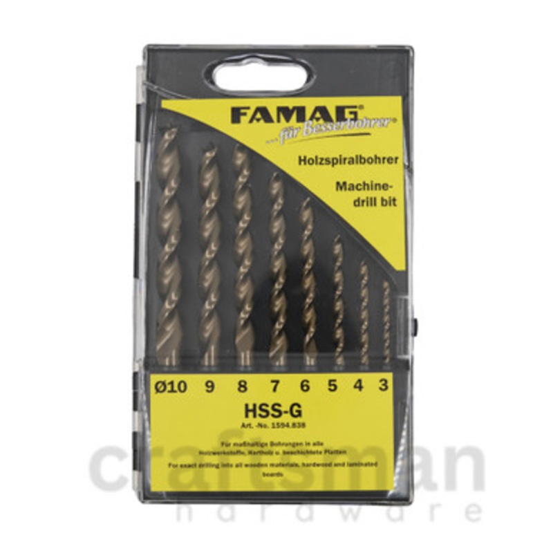 FAMAG Drill Bits | 1594 Brad Point Drill Bits Set  3, 4 ,5, 6, 7, 8, 9, 10mm in Solid Timber