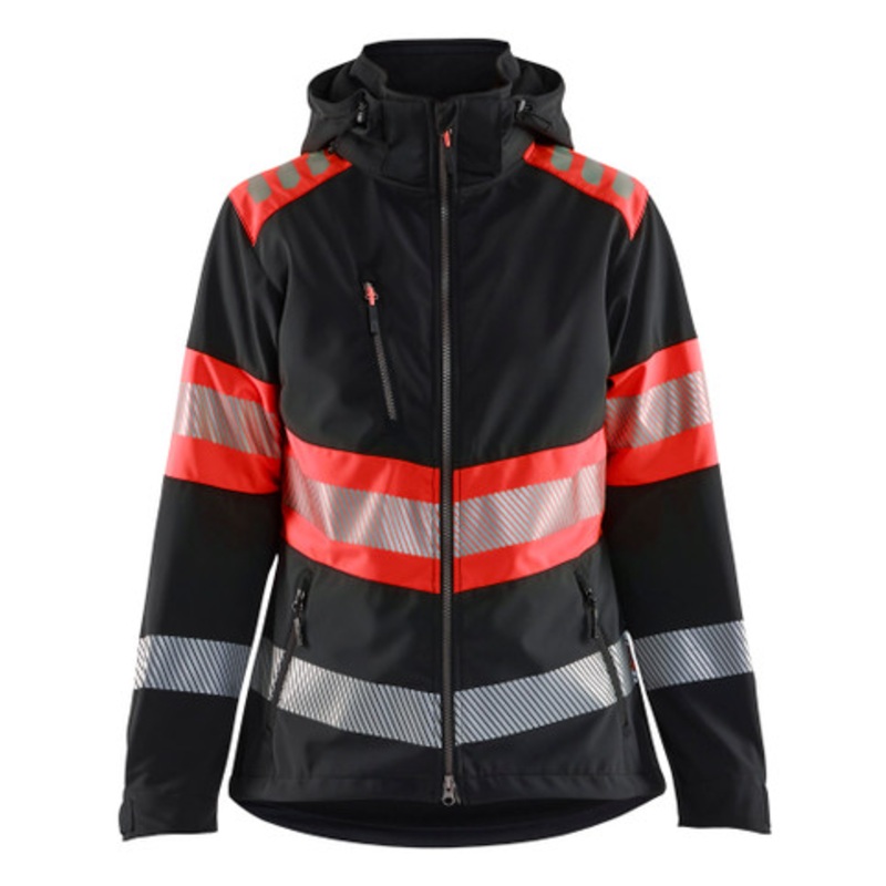 BLAKLADER Jacket | 4404 Black/High Vis Red Womens Jacket with Windproof and Waterproof in Softshell