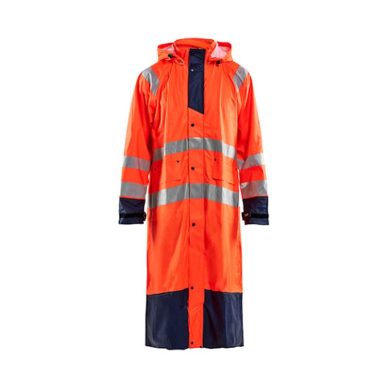 BLAKLADER Rain Jacket | 4325 High Vis Orange / Navy Blue Full Length Rain Jacket with Reflective Tape Polyester Waterproof