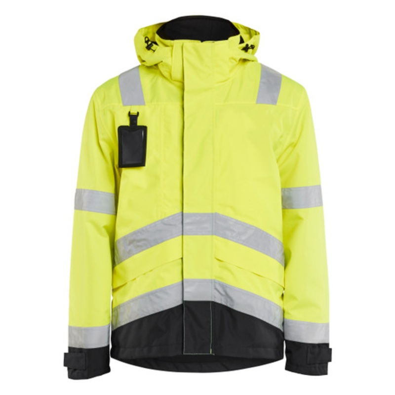 BLAKLADER Rain Jacket | 4837 High Vis Yellow / Black Craftsman Rain Jacket with Reflective Tape Polyester Waterproof