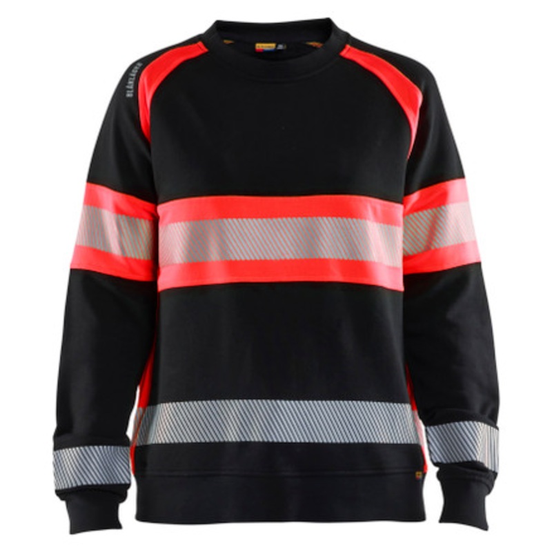 BLAKLADER Sweater | 3409 Womens Black / High Vis Red Sweater with Reflective Tape Cotton