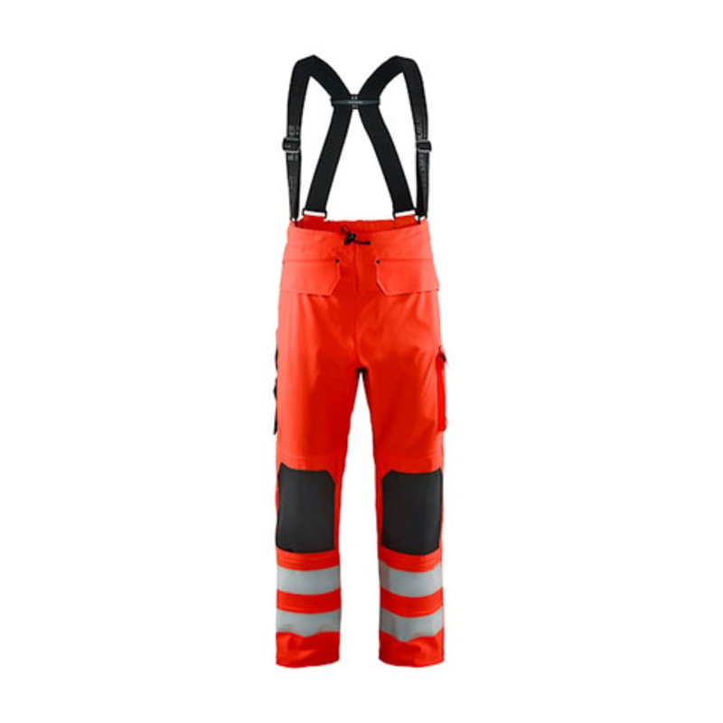BLAKLADER Trousers | 1302 Rain Bib High Vis Red Trousers with Reflective Tape Polyester Waterproof