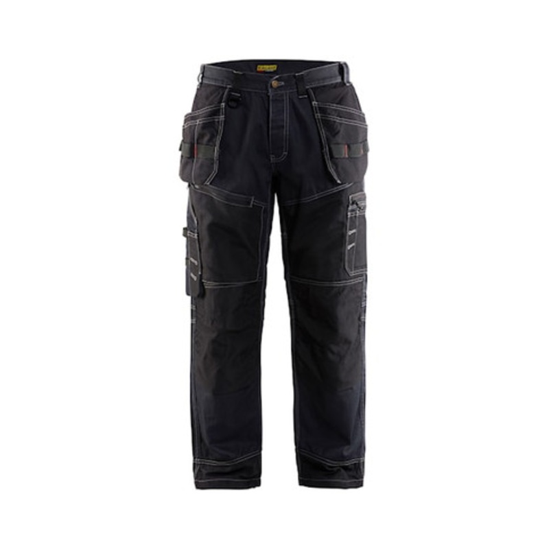 BLAKLADER Trousers | 1500 Craftsman Black Trousers with Kneepad Pockets and Holster Pockets Denim with Stretch